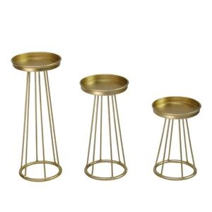 Set of 3 pillar candle holder stands gold